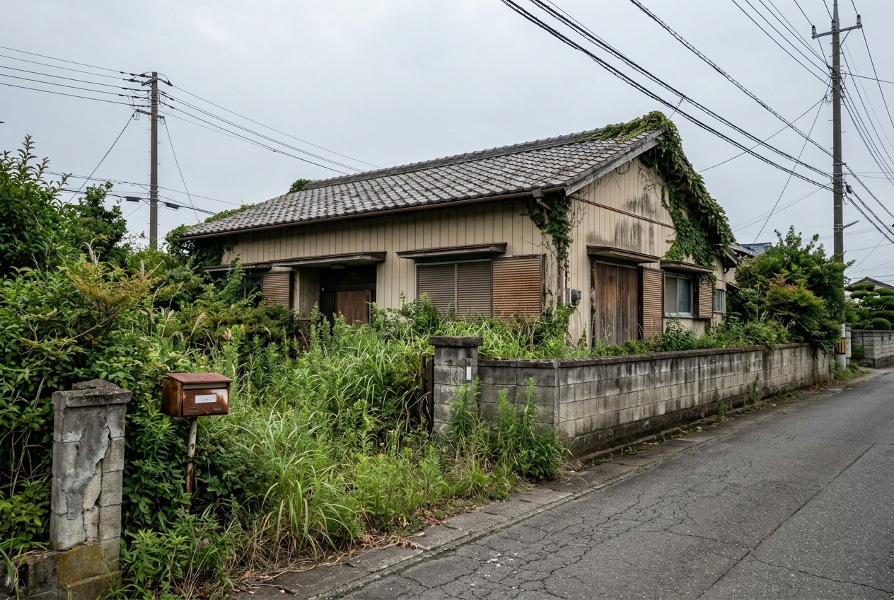 草木に覆われた地方の空き家の外観（イメージ）
